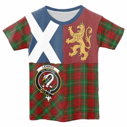 ScotsTee Shop Scottish Lennox Crest Tartan T-shirt Lion Rampant Saltire Style