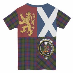 ScotsTee Shop Scottish MacLennan (McLennan) Crest Tartan T-shirt Lion Rampant Saltire Style