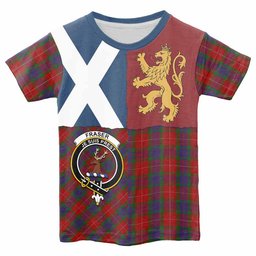 ScotsTee Shop Scottish Fraser Crest Tartan T-shirt Lion Rampant Saltire Style