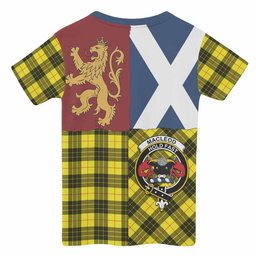 ScotsTee Shop Scottish MacLeod (McLeod) Crest Tartan T-shirt Lion Rampant Saltire Style