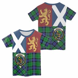 ScotsTee Shop Scottish Monteith Crest Tartan T-shirt Lion Rampant Saltire Style