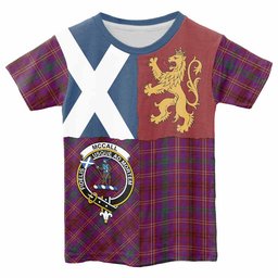 ScotsTee Shop Scottish McCall (Caithness) Crest Tartan T-shirt Lion Rampant Saltire Style