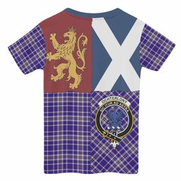 ScotsTee Shop Scottish Ochterlony Crest Tartan T-shirt Lion Rampant Saltire Style