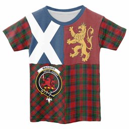 ScotsTee Shop Scottish MacDuff (McDuff) Crest Tartan T-shirt Lion Rampant Saltire Style