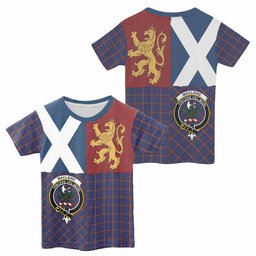 ScotsTee Shop Scottish MacLaine (McLaine) Crest Tartan T-shirt Lion Rampant Saltire Style
