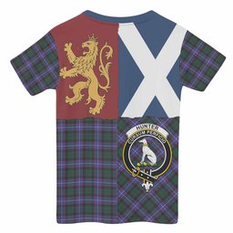 ScotsTee Shop Scottish Hunter (Hunterston) Crest Tartan T-shirt Lion Rampant Saltire Style