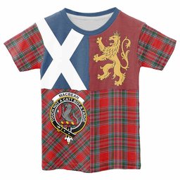 ScotsTee Shop Scottish MacBean (MacBain) Crest Tartan T-shirt Lion Rampant Saltire Style