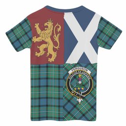 ScotsTee Shop Scottish Ferguson (Fergusson) Crest Tartan T-shirt Lion Rampant Saltire Style