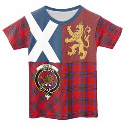 ScotsTee Shop Scottish Leslie Crest Tartan T-shirt Lion Rampant Saltire Style