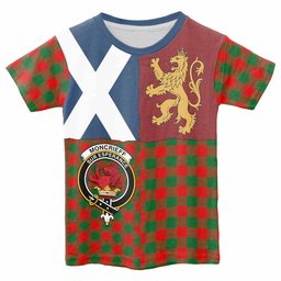 ScotsTee Shop Scottish Moncrieff (Moncreiffe) Crest Tartan T-shirt Lion Rampant Saltire Style
