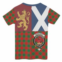 ScotsTee Shop Scottish Moncrieff (Moncreiffe) Crest Tartan T-shirt Lion Rampant Saltire Style