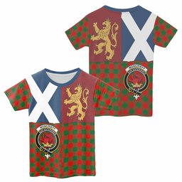 ScotsTee Shop Scottish Moncrieff (Moncreiffe) Crest Tartan T-shirt Lion Rampant Saltire Style