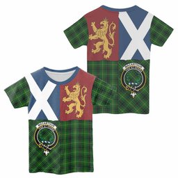 ScotsTee Shop Scottish MacArthur (McArthur) Crest Tartan T-shirt Lion Rampant Saltire Style