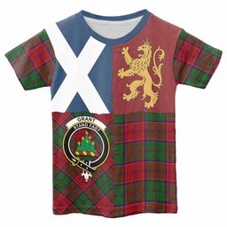 ScotsTee Shop Scottish Grant Crest Tartan T-shirt Lion Rampant Saltire Style