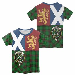 ScotsTee Shop Scottish Kinnear Crest Tartan T-shirt Lion Rampant Saltire Style
