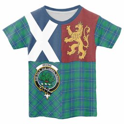 ScotsTee Shop Scottish Irvine Crest Tartan T-shirt Lion Rampant Saltire Style