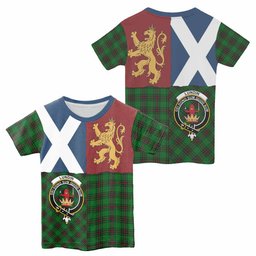 ScotsTee Shop Scottish Lundin Crest Tartan T-shirt Lion Rampant Saltire Style
