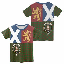 ScotsTee Shop Scottish Menzies Crest Tartan T-shirt Lion Rampant Saltire Style
