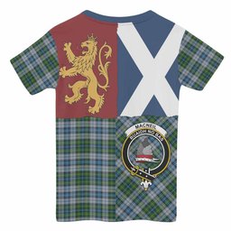 ScotsTee Shop Scottish MacNeil (McNeil) Crest Tartan T-shirt Lion Rampant Saltire Style