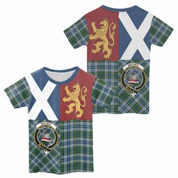 ScotsTee Shop Scottish MacNeil (McNeil) Crest Tartan T-shirt Lion Rampant Saltire Style