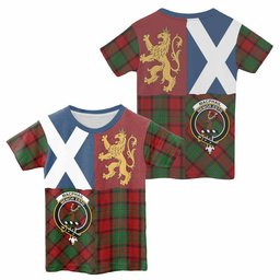 ScotsTee Shop Scottish MacPhail (McPhail) Crest Tartan T-shirt Lion Rampant Saltire Style