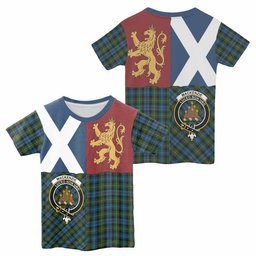 ScotsTee Shop Scottish Mackenzie (Mckenzie) Crest Tartan T-shirt Lion Rampant Saltire Style