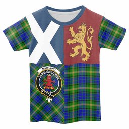 ScotsTee Shop Scottish Maitland Crest Tartan T-shirt Lion Rampant Saltire Style