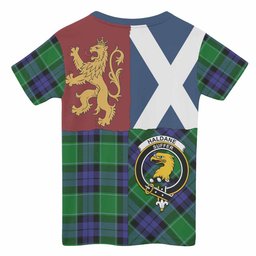 ScotsTee Shop Scottish Haldane Crest Tartan T-shirt Lion Rampant Saltire Style