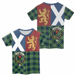 ScotsTee Shop Scottish Learmonth Crest Tartan T-shirt Lion Rampant Saltire Style