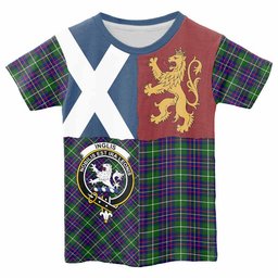 ScotsTee Shop Scottish Inglis Crest Tartan T-shirt Lion Rampant Saltire Style