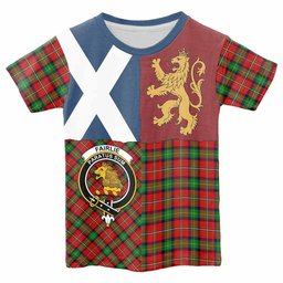 ScotsTee Shop Scottish Fairlie Crest Tartan T-shirt Lion Rampant Saltire Style