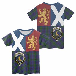 ScotsTee Shop Scottish Strachan Crest Tartan T-shirt Lion Rampant Saltire Style