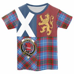 ScotsTee Shop Scottish Pentland Crest Tartan T-shirt Lion Rampant Saltire Style