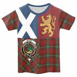 ScotsTee Shop Scottish Seton Crest Tartan T-shirt Lion Rampant Saltire Style