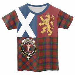 ScotsTee Shop Scottish Robertson Crest Tartan T-shirt Lion Rampant Saltire Style