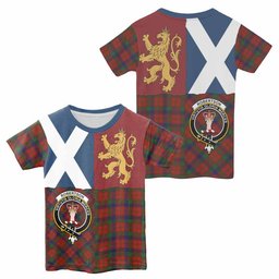 ScotsTee Shop Scottish Robertson Crest Tartan T-shirt Lion Rampant Saltire Style