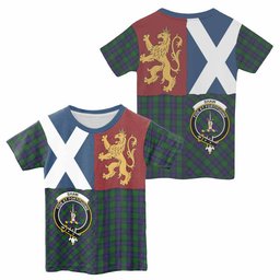 ScotsTee Shop Scottish Shaw Crest Tartan T-shirt Lion Rampant Saltire Style