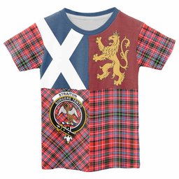 ScotsTee Shop Scottish Straiton Crest Tartan T-shirt Lion Rampant Saltire Style