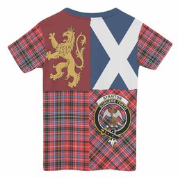 ScotsTee Shop Scottish Straiton Crest Tartan T-shirt Lion Rampant Saltire Style