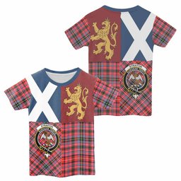 ScotsTee Shop Scottish Straiton Crest Tartan T-shirt Lion Rampant Saltire Style