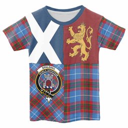 ScotsTee Shop Scottish Spalding Crest Tartan T-shirt Lion Rampant Saltire Style