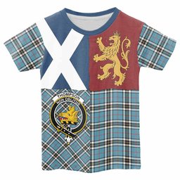ScotsTee Shop Scottish Thompson (Thomson) Crest Tartan T-shirt Lion Rampant Saltire Style