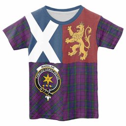 ScotsTee Shop Scottish Wardlaw Crest Tartan T-shirt Lion Rampant Saltire Style