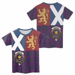 ScotsTee Shop Scottish Wardlaw Crest Tartan T-shirt Lion Rampant Saltire Style