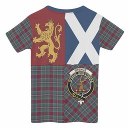 ScotsTee Shop Scottish Spence (Spens) Crest Tartan T-shirt Lion Rampant Saltire Style