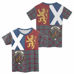 ScotsTee Shop Scottish Spence (Spens) Crest Tartan T-shirt Lion Rampant Saltire Style
