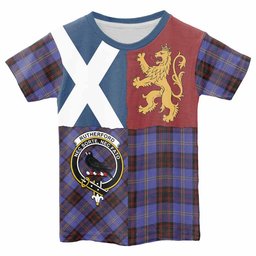 ScotsTee Shop Scottish Rutherford Crest Tartan T-shirt Lion Rampant Saltire Style