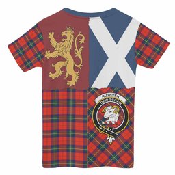 ScotsTee Shop Scottish Ruthven Crest Tartan T-shirt Lion Rampant Saltire Style