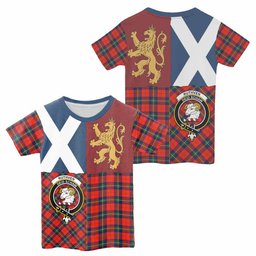 ScotsTee Shop Scottish Ruthven Crest Tartan T-shirt Lion Rampant Saltire Style