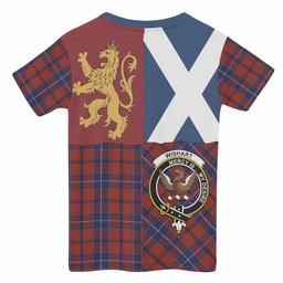ScotsTee Shop Scottish Wishart Crest Tartan T-shirt Lion Rampant Saltire Style